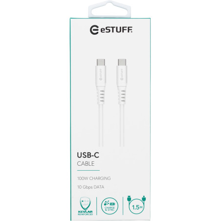 eSTUFF USB-C - C Cable 1,5m White câble USB USB 3.2 Gen 2 (3.1 Gen 2) USB C Blanc