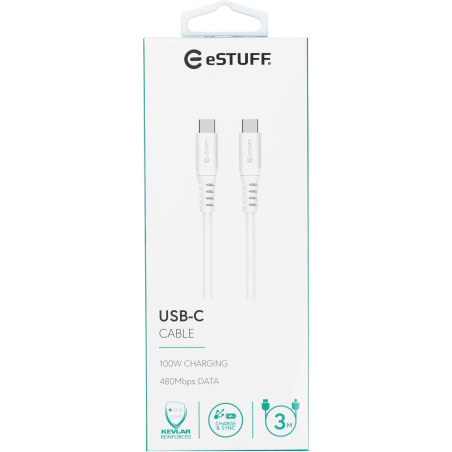 eSTUFF ES604301 câble USB 3 m USB 2.0 USB C Blanc