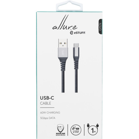 eSTUFF USB-C - A Cable 1m Grey câble USB USB 3.2 Gen 1 (3.1 Gen 1) USB C USB A Gris