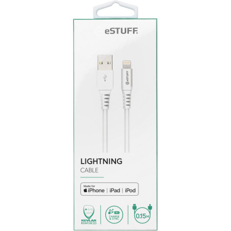 eSTUFF Lightning Cable MFI 0,15m Whit Blanc