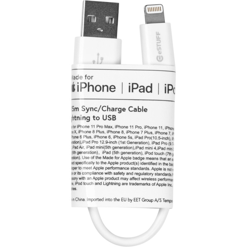 eSTUFF Lightning Cable MFI 0,15m Whit Blanc eSTUFF Lightning Cable MFI 0,15m Whit Blanc