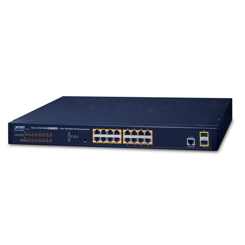 PLANET GS-4210-16P2S commutateur réseau Géré L2/L4 Gigabit Ethernet (10/100/1000) Connexion Ethernet, supportant l'alimentation PLANET GS-4210-16P2S commutateur réseau Géré L2/L4 Gigabit Ethernet (10/100/1000) Connexion Ethernet, supportant l'alimentation