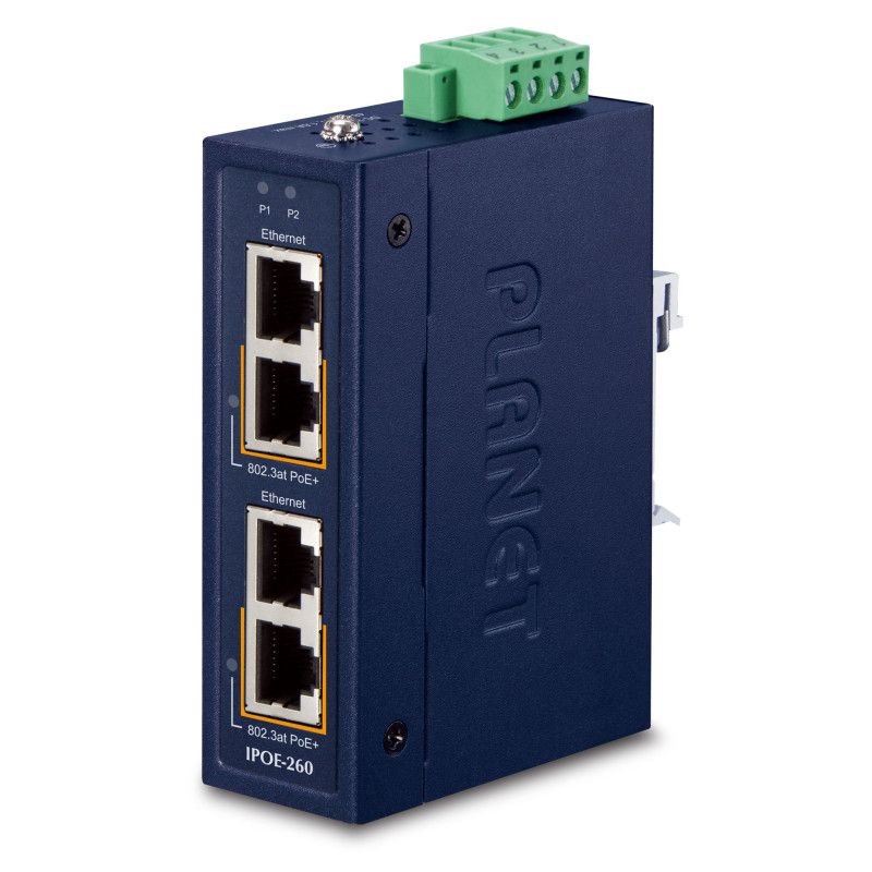 PLANET Industrial 2-port 10/100/1000T Gigabit Ethernet (10/100/1000) Connexion Ethernet, supportant l'alimentation via ce port PLANET Industrial 2-port 10/100/1000T Gigabit Ethernet (10/100/1000) Connexion Ethernet, supportant l'alimentation via ce port