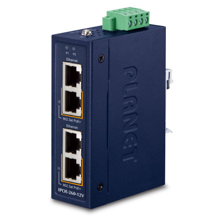 PLANET Industrial 2-port 10/100/1000T Gigabit Ethernet (10/100/1000) Connexion Ethernet, supportant l'alimentation via ce port