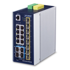 PLANET IP30 Industrial L3 8-Port Géré Gigabit Ethernet (10/100/1000) Bleu, Blanc